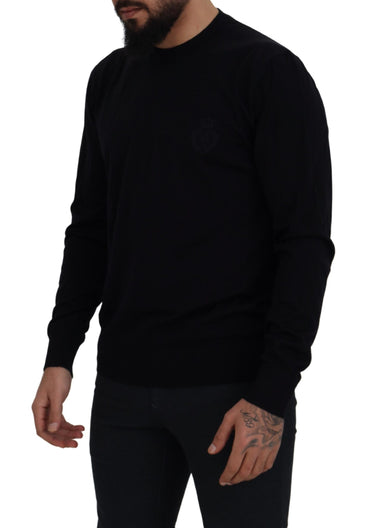 Black Virgin Wool Crewneck Pullover Sweater